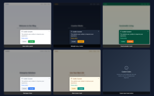 Grid showing all five built-in color themes plus custom colors option