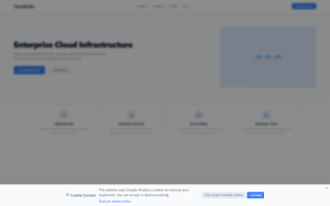 Slate gray/blue consent dialog as a full-width bottom bar on a corporate SaaS website