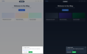 Side-by-side comparison of light mode and dark mode consent dialogs