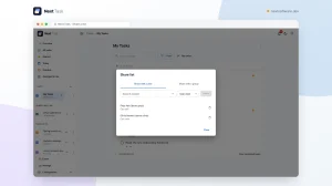 The Share list dialog with two people and their view and edit permissions, and a field to add a user or a usergroup.