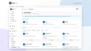 The App Manager with the core apps and the optional apps All tasks, Recurring Tasks, List Sharing, Reminders, User Notes and Notifications as cards.