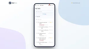 The My Tasks list on a phone, with the add bar, a starred task due today and its subtasks.