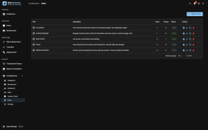 Roles list in dark mode showing each role with its title, description and published status, alongside the role assignments tab