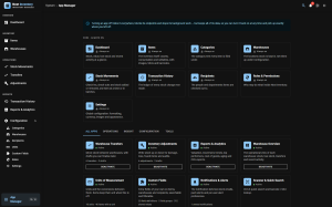 App Manager card grid in dark mode with core apps marked Always on, and a card for each switchable app showing its category, description and current status