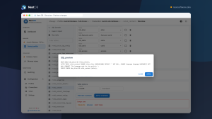 Next DB structure-change preview dialog listing the generated ALTER TABLE statements before applying