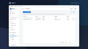 Next DB connections list with the Joomla database as a system row and several attached external connections