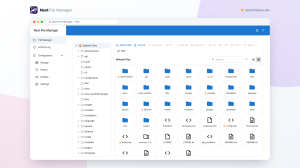 Next File Manager browser showing a folder tree on the left and the Joomla install's files as a grid of tiles, with padlock badges on protected folders
