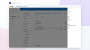 Next File Manager's details panel showing the name, type, size, dimensions and path of a selected image