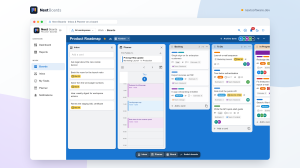 A board with two side panels open: the personal Inbox with captured notes and the Planner showing the day as time blocks.