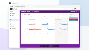Month calendar of a board with cards on their due dates and an Unscheduled tray of cards without a date.
