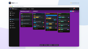 A kanban board in the dark colour scheme.