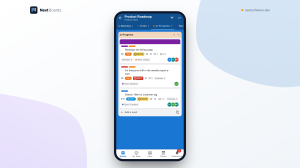 The phone app showing one list of a board at a time under list tabs, with a bottom bar for Boards, My Tasks, Inbox, Planner and Notifications.