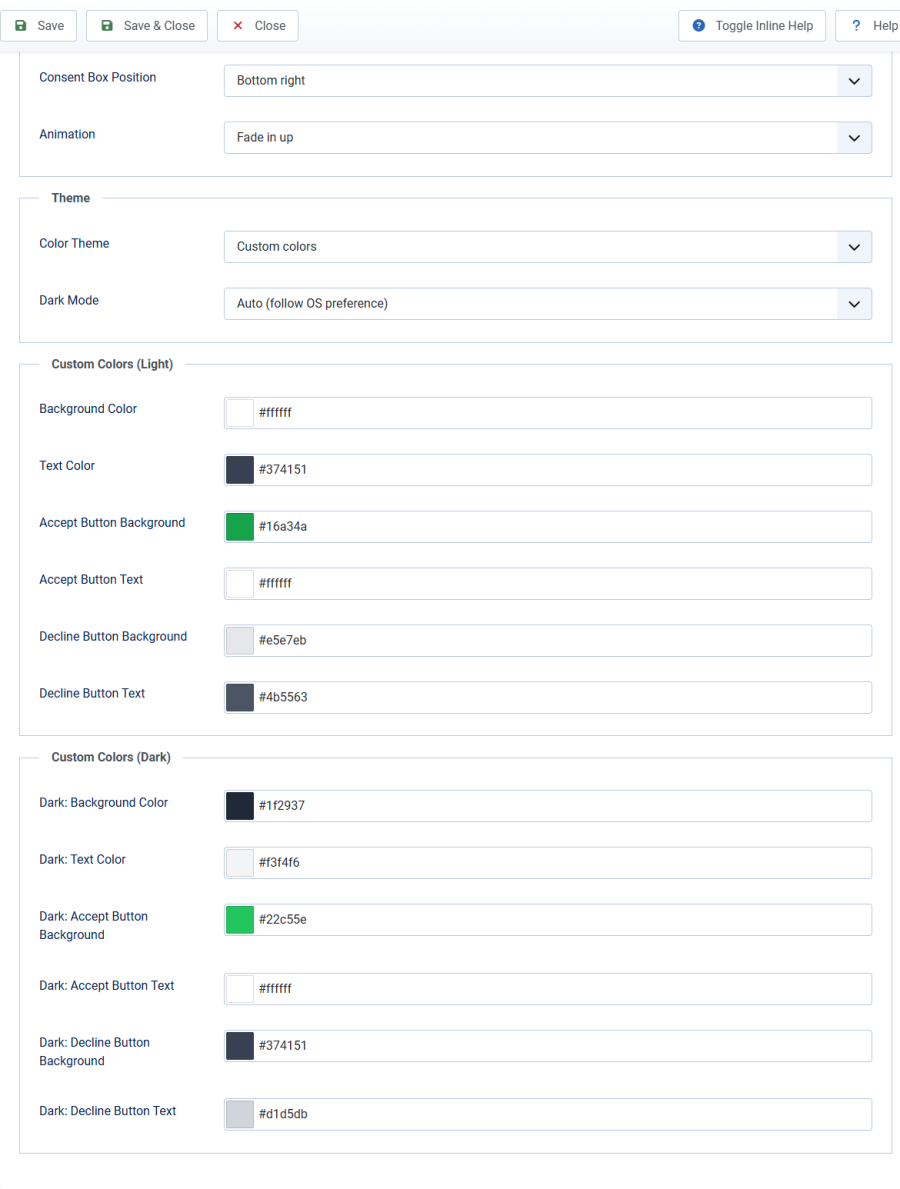 Appearance tab