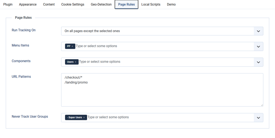 Page Rules tab