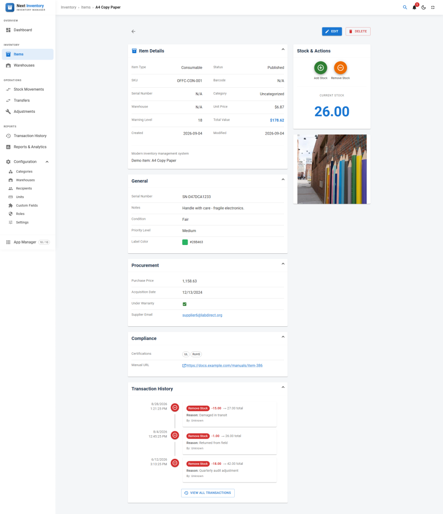 Item details page with Check Out action