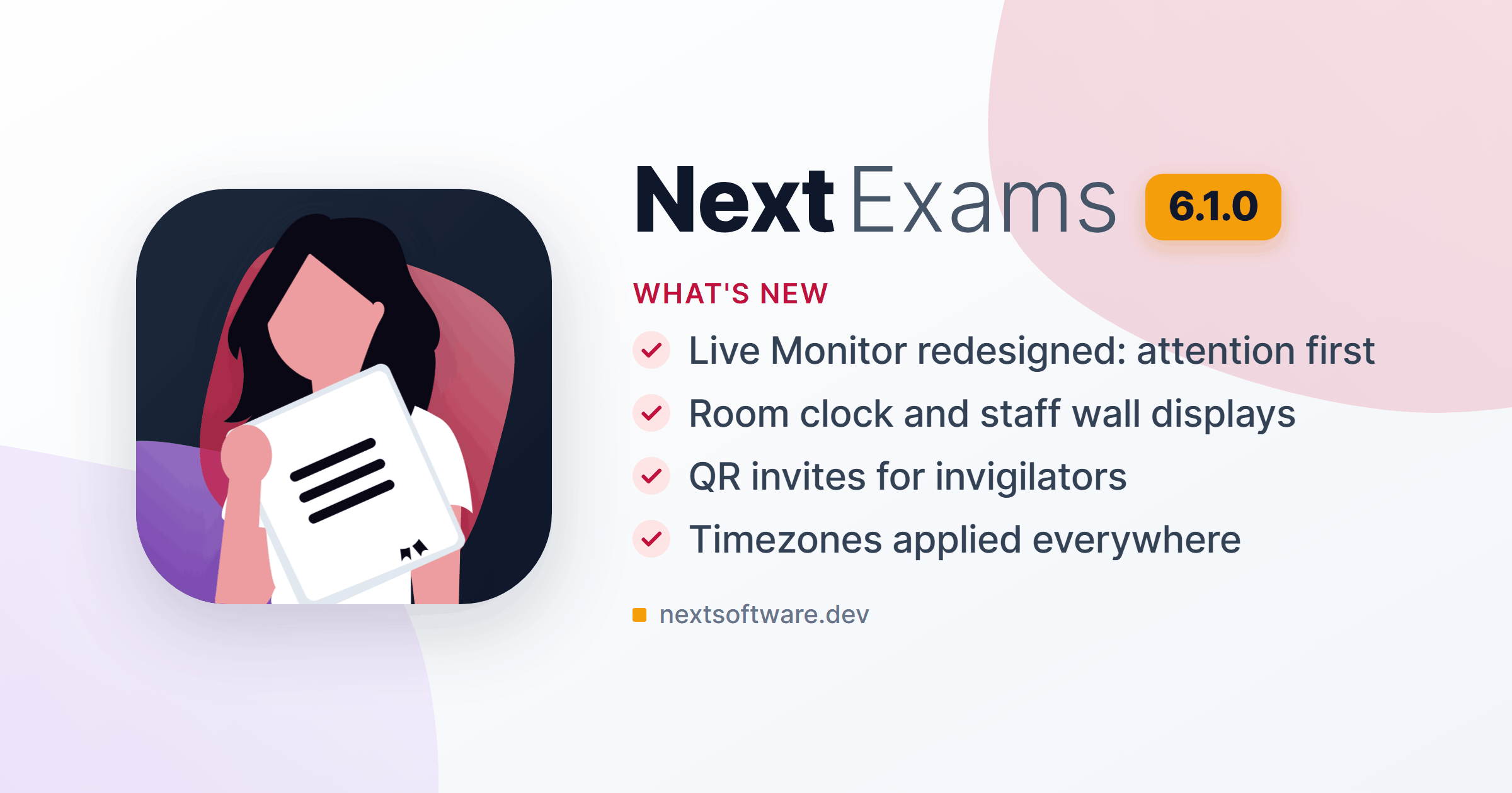Next Exams 6.1.0: Live Monitor redesign, projector displays and timezones everywhere